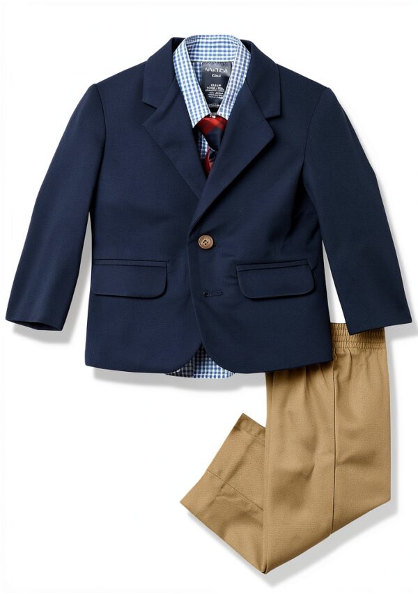 Nautica Baby Boys Suit Navy Khaki 4 Piece Vest Set-0