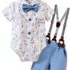 Baby Boy Suit Light Blue Bow Tie Outfit 0-18 Months-0