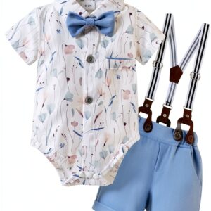Baby Boy Suit Light Blue Bow Tie Outfit 0-18 Months-0