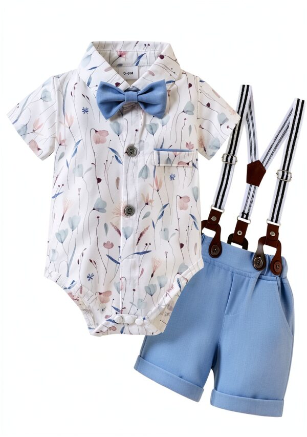 Baby Boy Suit Light Blue Bow Tie Outfit 0-18 Months-0
