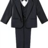 Baby Boys Tuxedo Suit Soft Breathable Formal Outfit 5pcs Set-0