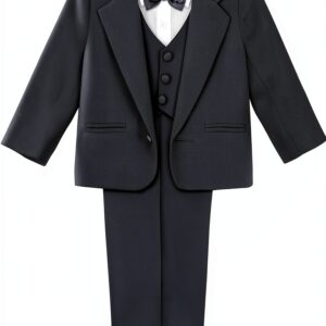 Baby Boys Tuxedo Suit Soft Breathable Formal Outfit 5pcs Set-0