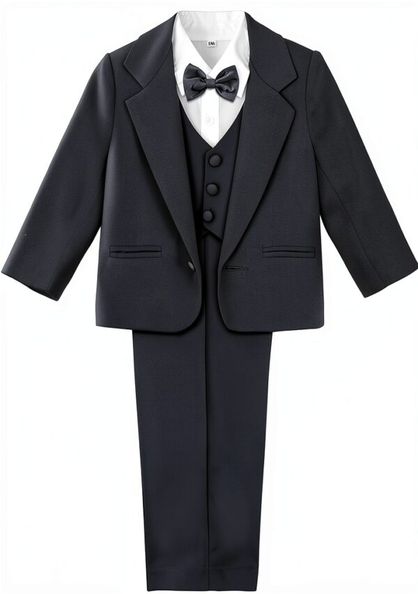 Baby Boys Tuxedo Suit Soft Breathable Formal Outfit 5pcs Set-0